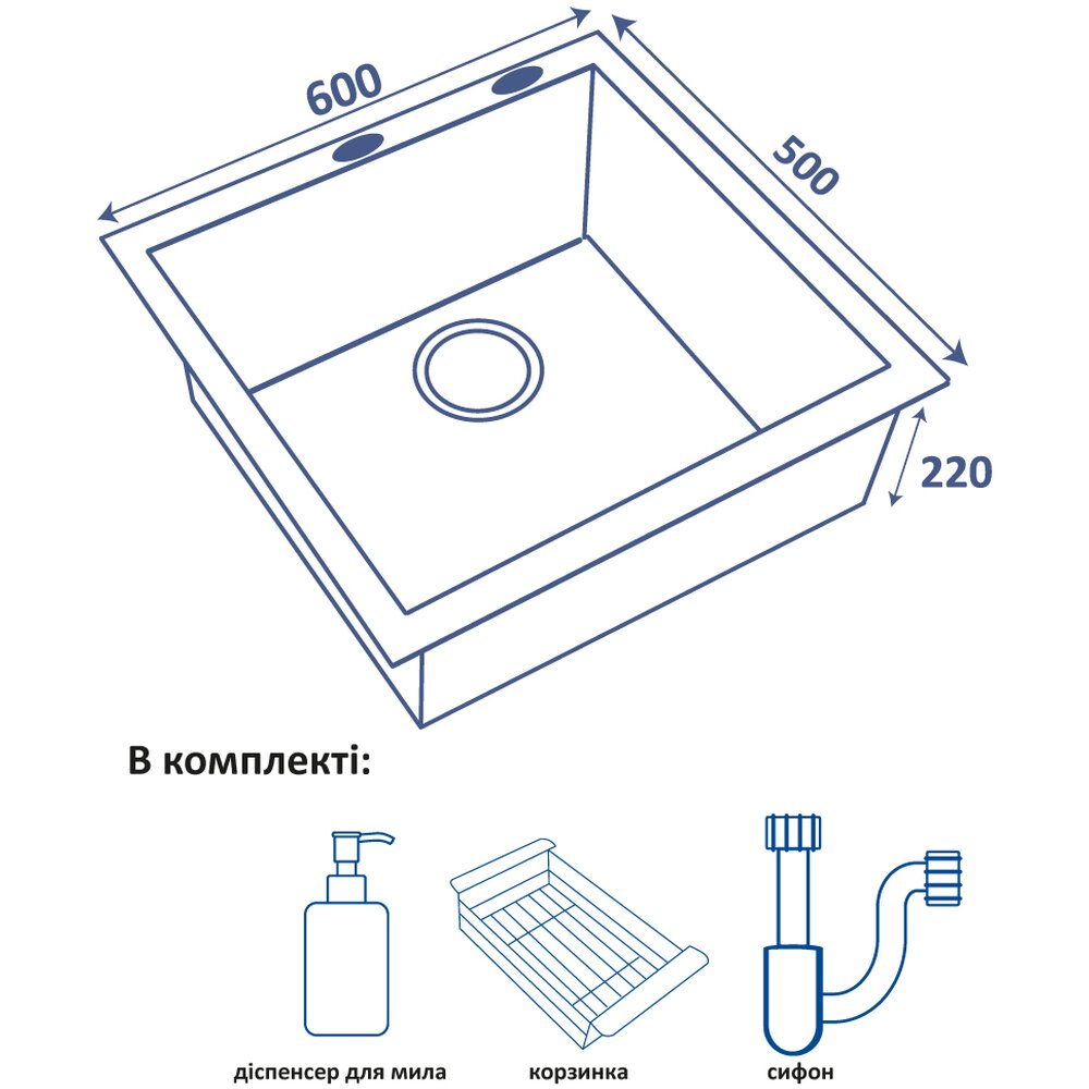 Фото - Кухонная мойка Ventolux HMKS 6050 PVD BKS 3/0,8