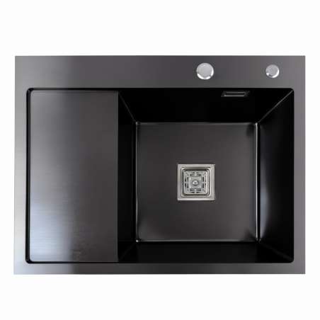 Фото - Кухонные мойки 65*50 R Мийка PVD чорна Platinum Handmade  (квадратний сифон 3,0/1,0)