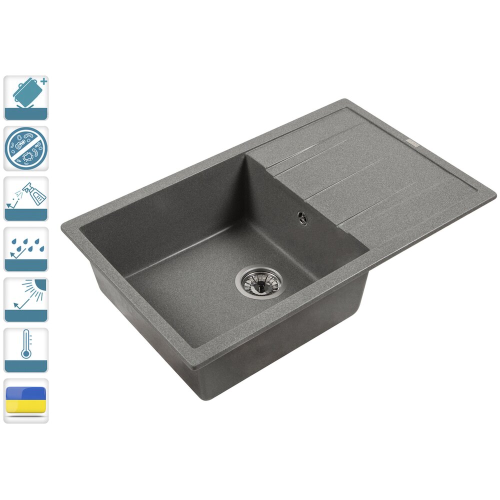 Кухонные мойки DIAMANTE (GRAY QUARTZ) 760х480х180 Фото - Кухонные мойки DIAMANTE (GRAY QUARTZ) 760х480х180