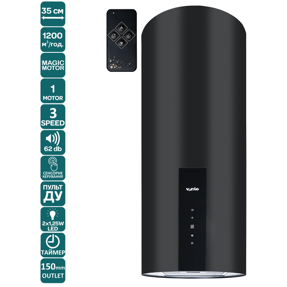 Вытяжка ISOLA CILINDRO 35 BK (1200) TRC MM Фото - Вытяжка ISOLA CILINDRO 35 BK (1200) TRC MM