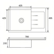 Кухонная мойка Ventolux DIAMANTE B (SPACE BLACK) 780x495x200