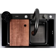 Кухонна мийка PVD чорна CM 75*46A Platinum Handmade "Водоспад"