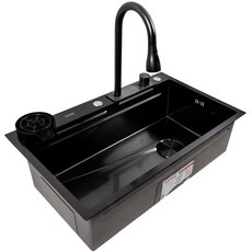 Кухонна мийка PVD чорна CM 75*46A Platinum Handmade "Водоспад"