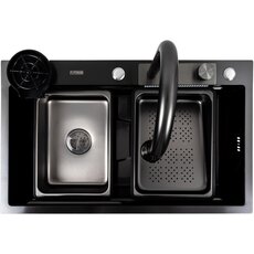 Кухонна мийка PVD чорна CM 75*46A Platinum Handmade "Водоспад"