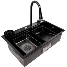 Кухонна мийка PVD чорна CM 75*46A Platinum Handmade "Водоспад"