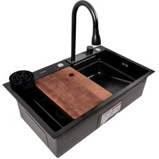 Кухонна мийка PVD чорна CM 75*46A Platinum Handmade "Водоспад"