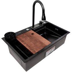 Кухонна мийка PVD чорна CM 75*46A Platinum Handmade "Водоспад"