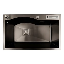 Кухонна мийка 75*46 PVD чорна з підставкою для ножів Platinum Handmade HSB (квадратний сифон 3,0/1)