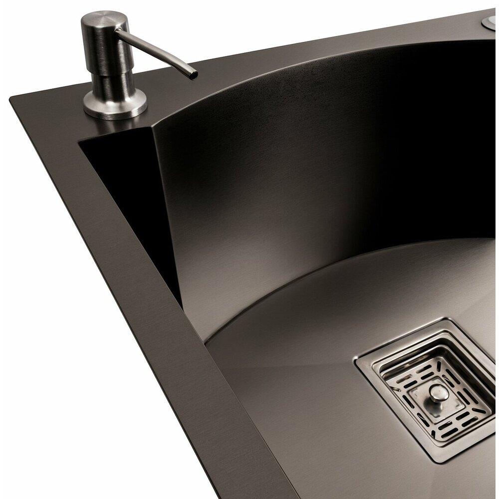 Фото - Кухонна мийка 75*46 PVD чорна з підставкою для ножів Platinum Handmade HSB (квадратний сифон 3,0/1)
