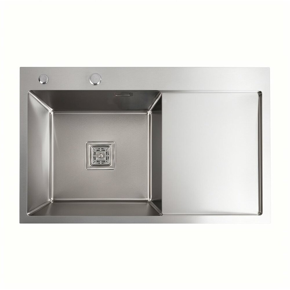 Фото - Мийка нержавійка Platinum Handmade 78*50B L (два отвори ,квадратний сифон 3.0/1.0)
