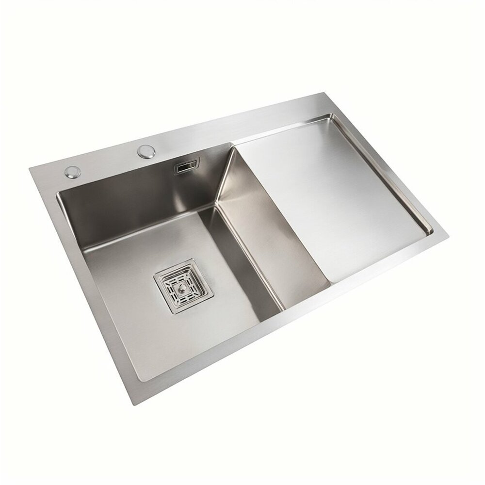 Фото - Мийка нержавійка Platinum Handmade 78*50B L (два отвори ,квадратний сифон 3.0/1.0)