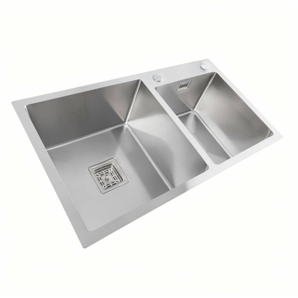 Фото - Кухонна мийка нержавійка Platinum Handmade HDB 80*45 на дві чаші (квадратний сифон)