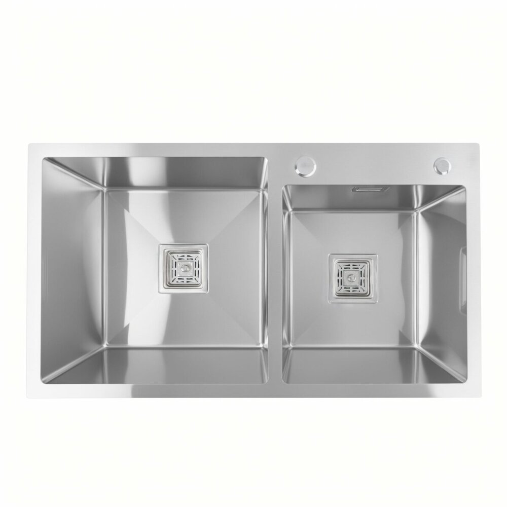 Фото - Кухонна мийка нержавійка Platinum Handmade HDB 80*45 на дві чаші (квадратний сифон)
