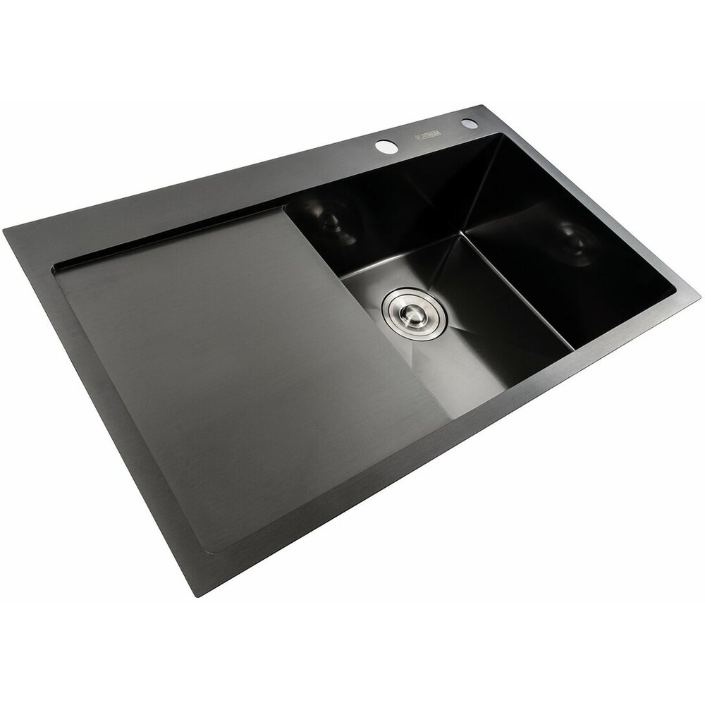 Фото - Кухонна мийка чорна PVD 78*48 R Platinum Handmade (два отвори, круглий сифон 3,0/0,8)