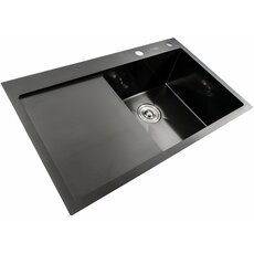 Кухонна мийка чорна PVD 78*48 R Platinum Handmade (два отвори, круглий сифон 3,0/0,8)
