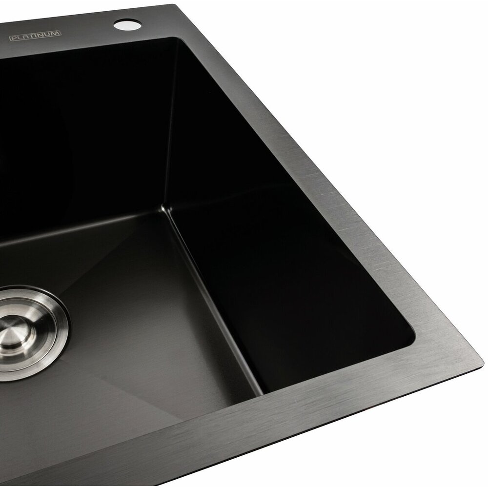 Фото - Кухонна мийка чорна PVD 78*48 R Platinum Handmade (два отвори, круглий сифон 3,0/0,8)
