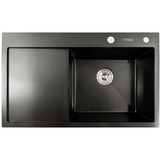 Кухонна мийка чорна PVD 78*48 R Platinum Handmade (два отвори, круглий сифон 3,0/0,8)