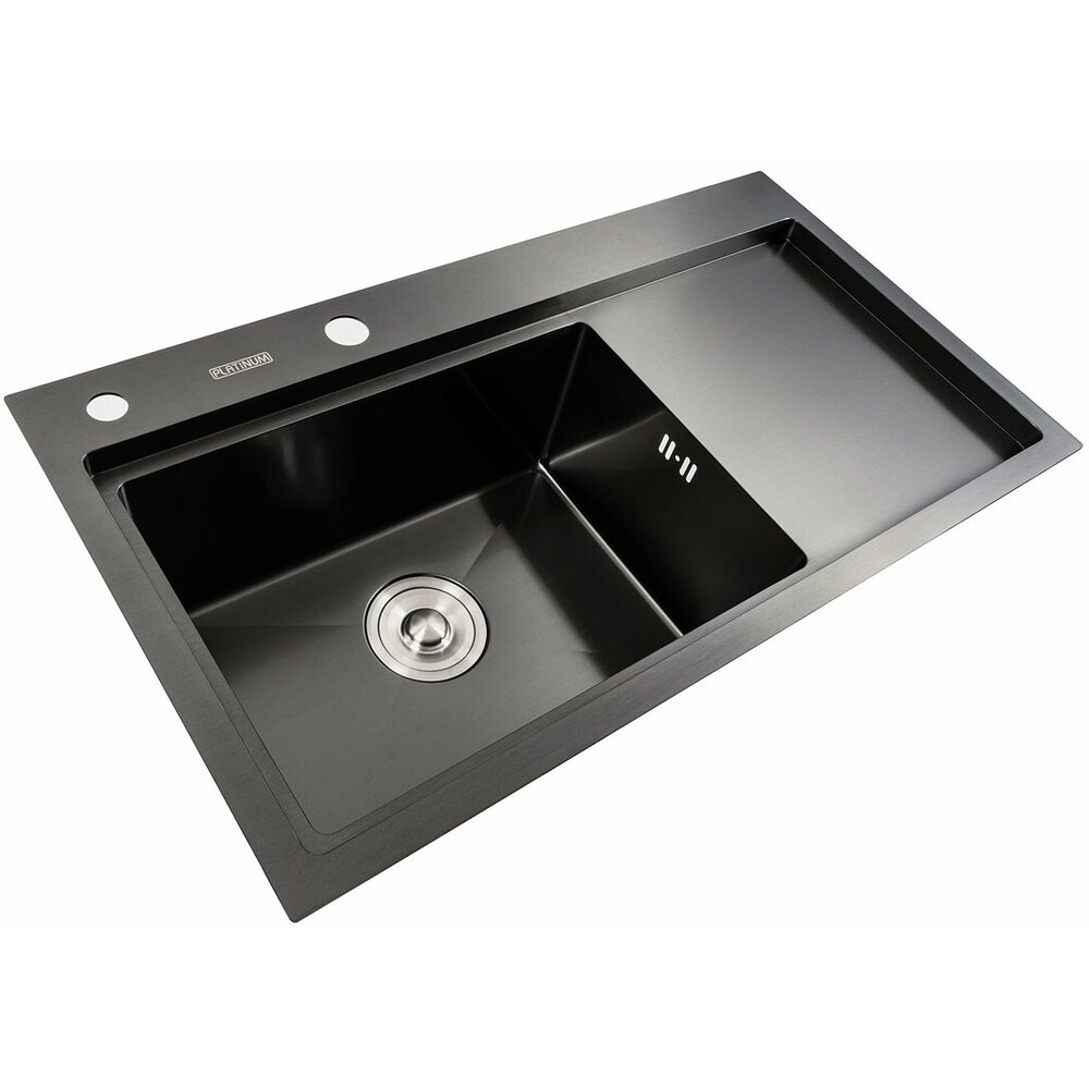 Фото - Кухонна мийка чорна PVD 78*43 L Platinum Handmade (два отвори, круглий сифон 3,0/0,8)