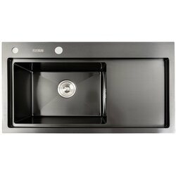 Кухонна мийка чорна PVD 78*43 L Platinum Handmade (два отвори, круглий сифон 3,0/0,8)