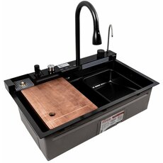 Кухонна мийка CM 75*46C PVD чорна Platinum Handmade "ВОДОСПАД" (Декор)