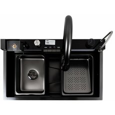 Кухонна мийка CM 75*46C PVD чорна Platinum Handmade "ВОДОСПАД" (Декор)