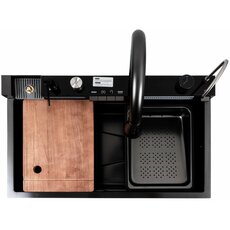 Кухонна мийка CM 75*46C PVD чорна Platinum Handmade "ВОДОСПАД" (Декор)