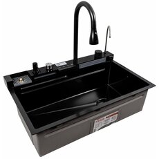 Кухонна мийка CM 75*46C PVD чорна Platinum Handmade "ВОДОСПАД" (Декор)