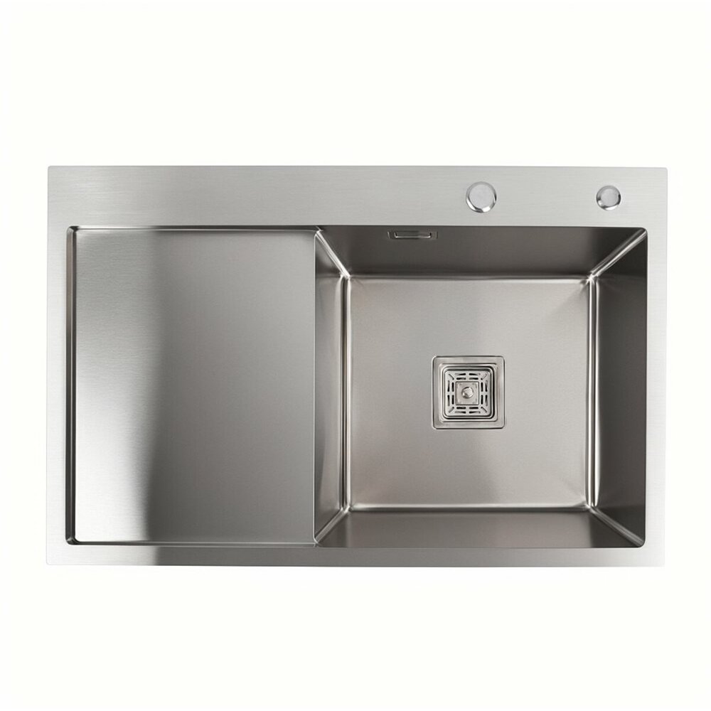 Фото - Мийка нержавійка Platinum Handmade 78*50B R (два отвори ,квадратний сифон 3.0/1.0)