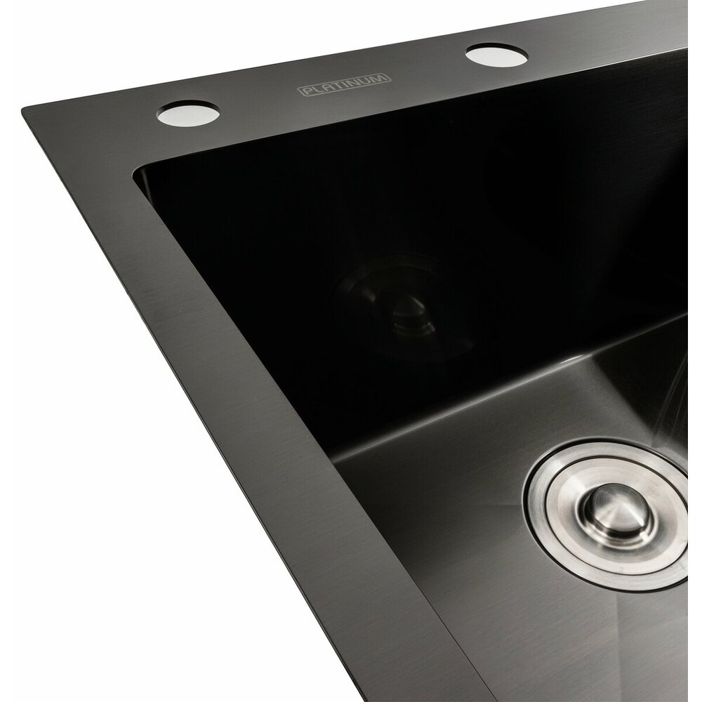 Фото - Кухонна мийка чорна PVD 78*48 L Platinum Handmade (два отвори, круглий сифон 3,0/0,8)