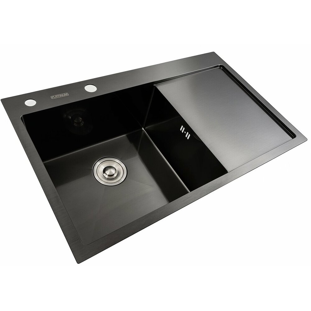Фото - Кухонна мийка чорна PVD 78*48 L Platinum Handmade (два отвори, круглий сифон 3,0/0,8)