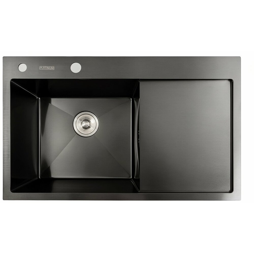 Фото - Кухонна мийка чорна PVD 78*48 L Platinum Handmade (два отвори, круглий сифон 3,0/0,8)