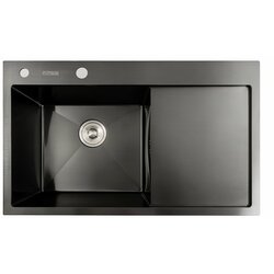 Кухонна мийка чорна PVD 78*48 L Platinum Handmade (два отвори, круглий сифон 3,0/0,8)
