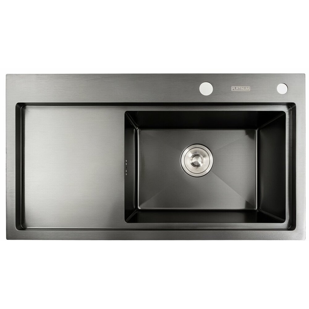 Фото - Кухонна мийка чорна PVD 78*43 R Platinum Handmade (два отвори, круглий сифон 3,0/0,8)