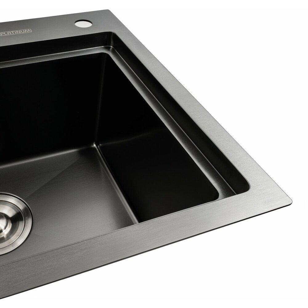Фото - Кухонна мийка чорна PVD 78*43 R Platinum Handmade (два отвори, круглий сифон 3,0/0,8)