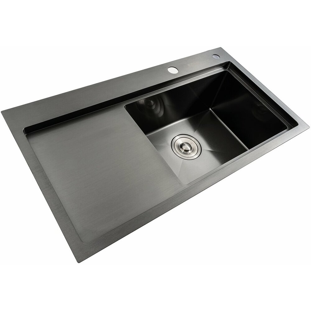 Фото - Кухонна мийка чорна PVD 78*43 R Platinum Handmade (два отвори, круглий сифон 3,0/0,8)