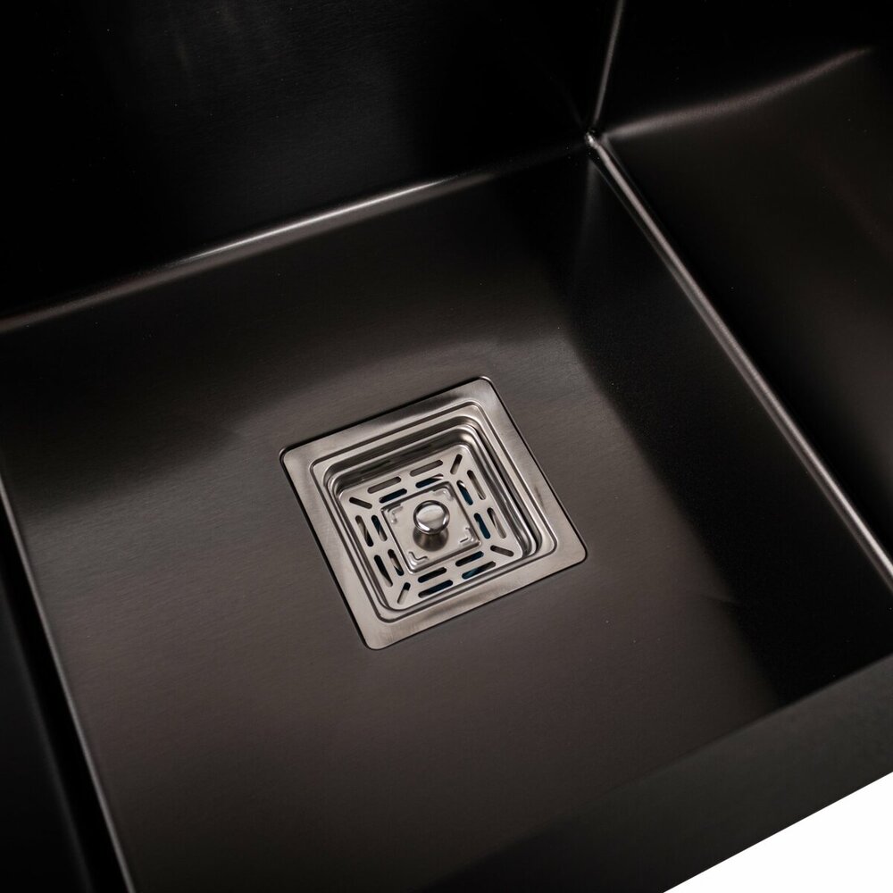 Фото - Кухонна мийка Platinum Handmade PVD HDB чорна 780х430х230 на дві чаші (квадратний сифон,3.0/1.0)