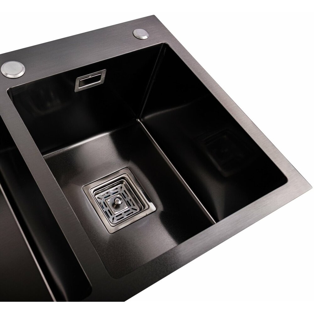 Фото - Кухонна мийка Platinum Handmade PVD HDB чорна 780х430х230 на дві чаші (квадратний сифон,3.0/1.0)