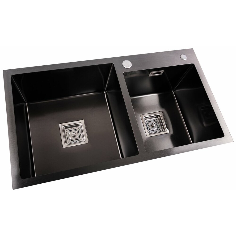 Фото - Кухонна мийка Platinum Handmade PVD HDB чорна 780х430х230 на дві чаші (квадратний сифон,3.0/1.0)