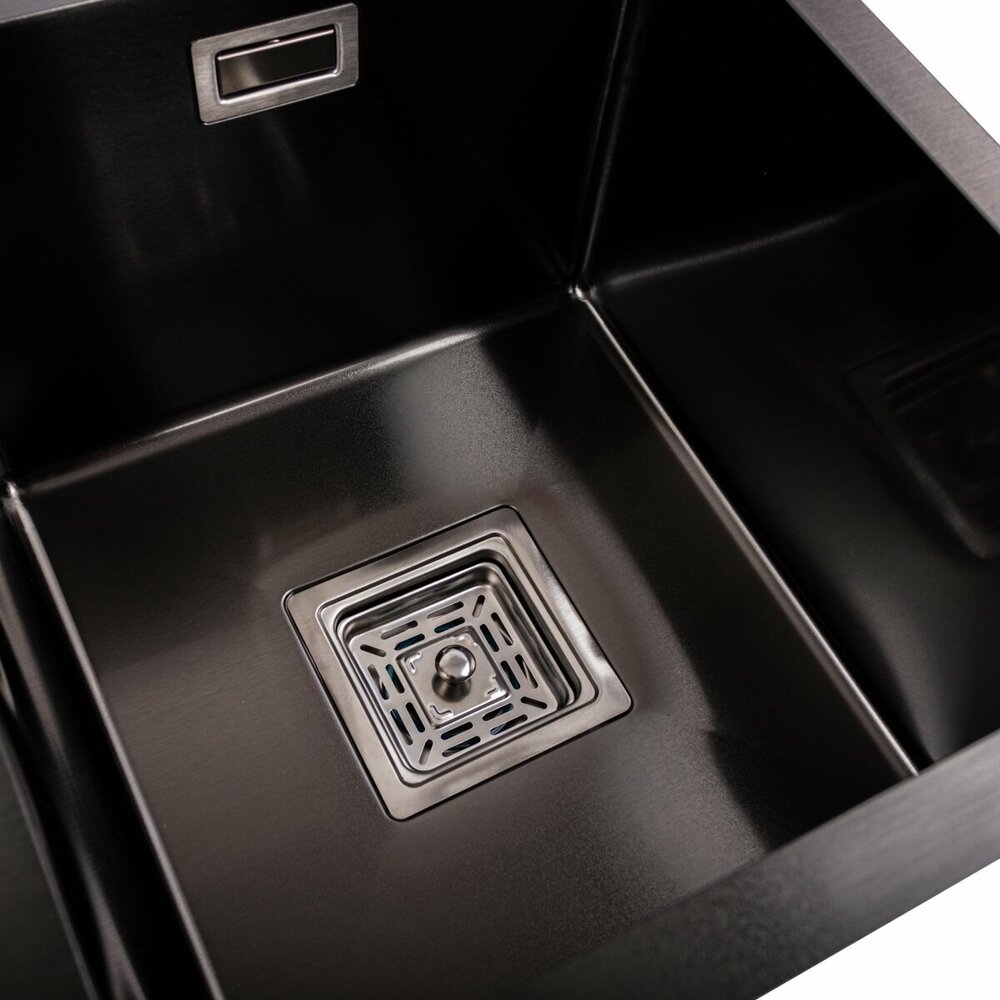 Фото - Кухонна мийка Platinum Handmade PVD HDB чорна 780х430х230 на дві чаші (квадратний сифон,3.0/1.0)