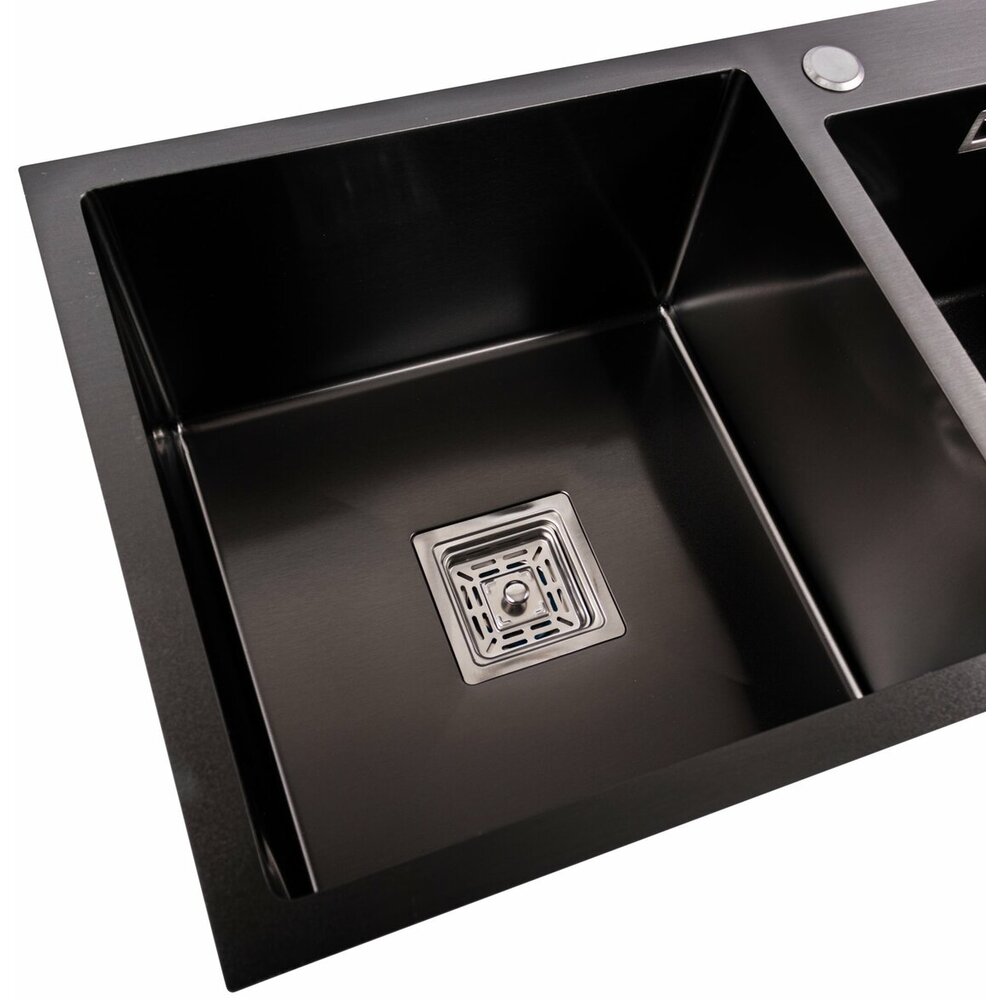 Фото - Кухонна мийка Platinum Handmade PVD HDB чорна 780х430х230 на дві чаші (квадратний сифон,3.0/1.0)