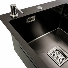 Кухонна мийка 78*50С L PVD чорна ValesoHandmade (круглий сифон, 3.0/ 0.8 мм)