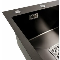 Кухонна мийка 78*50С L PVD чорна ValesoHandmade (круглий сифон, 3.0/ 0.8 мм)