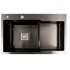 Кухонна мийка 78*50С L PVD чорна ValesoHandmade (круглий сифон, 3.0/ 0.8 мм)