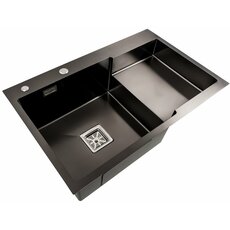 Кухонна мийка 78*50С L PVD чорна ValesoHandmade (круглий сифон, 3.0/ 0.8 мм)