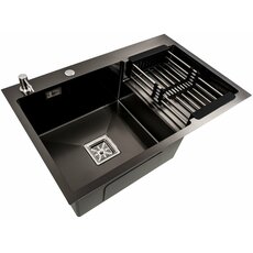 Кухонна мийка 78*50С L PVD чорна ValesoHandmade (круглий сифон, 3.0/ 0.8 мм)