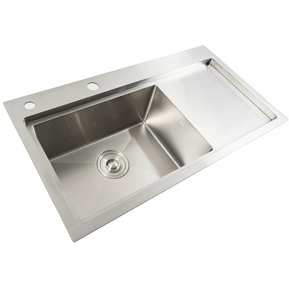 Фото - Кухонна мийка нержавійка 78*43 L Platinum Handmade (два отвори, круглий сифон 3,0/0,8)