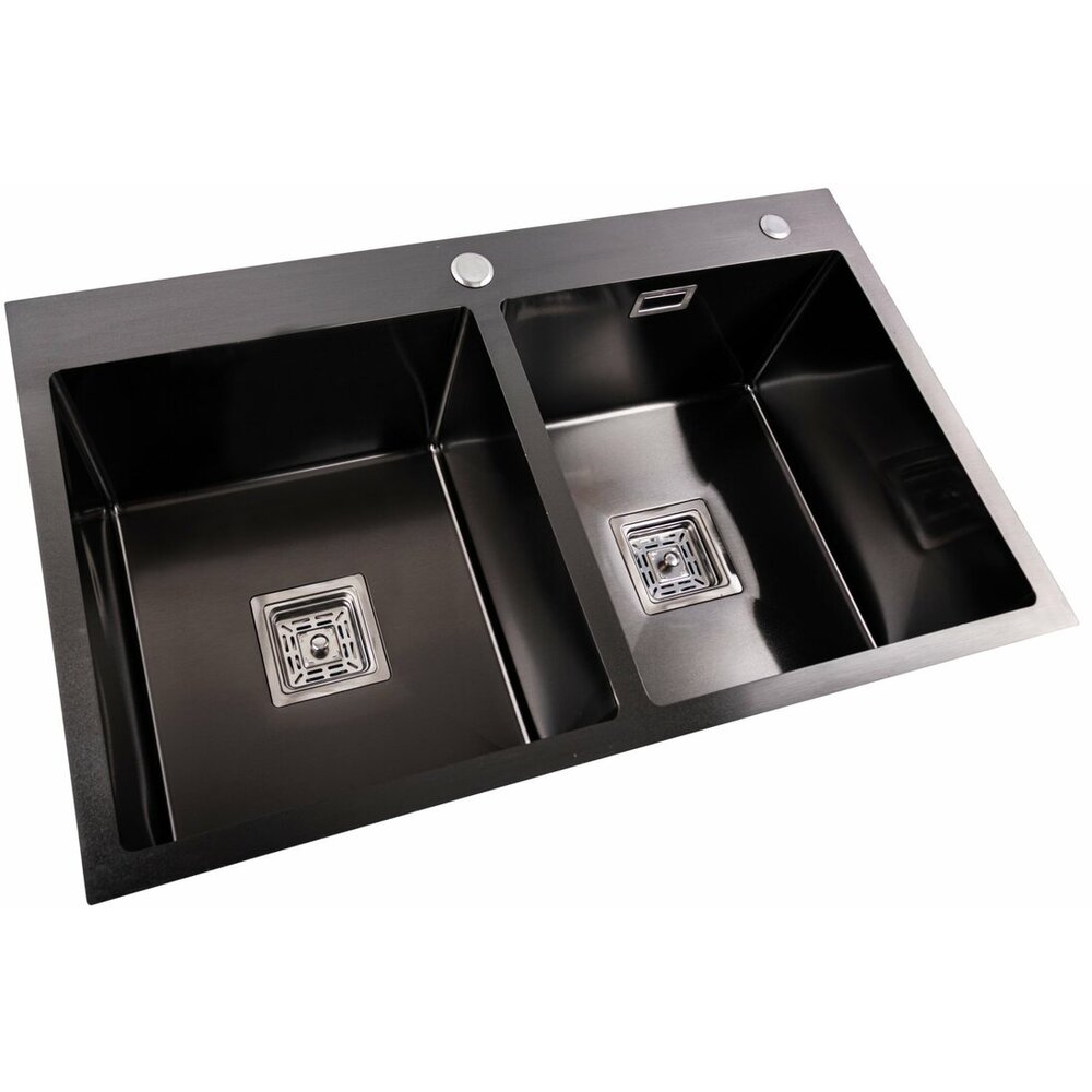Фото - Кухонна мийка Platinum Handmade PVD HDB чорна 780х480х230 на дві чаші (квадратний сифон,3.0/1.0)