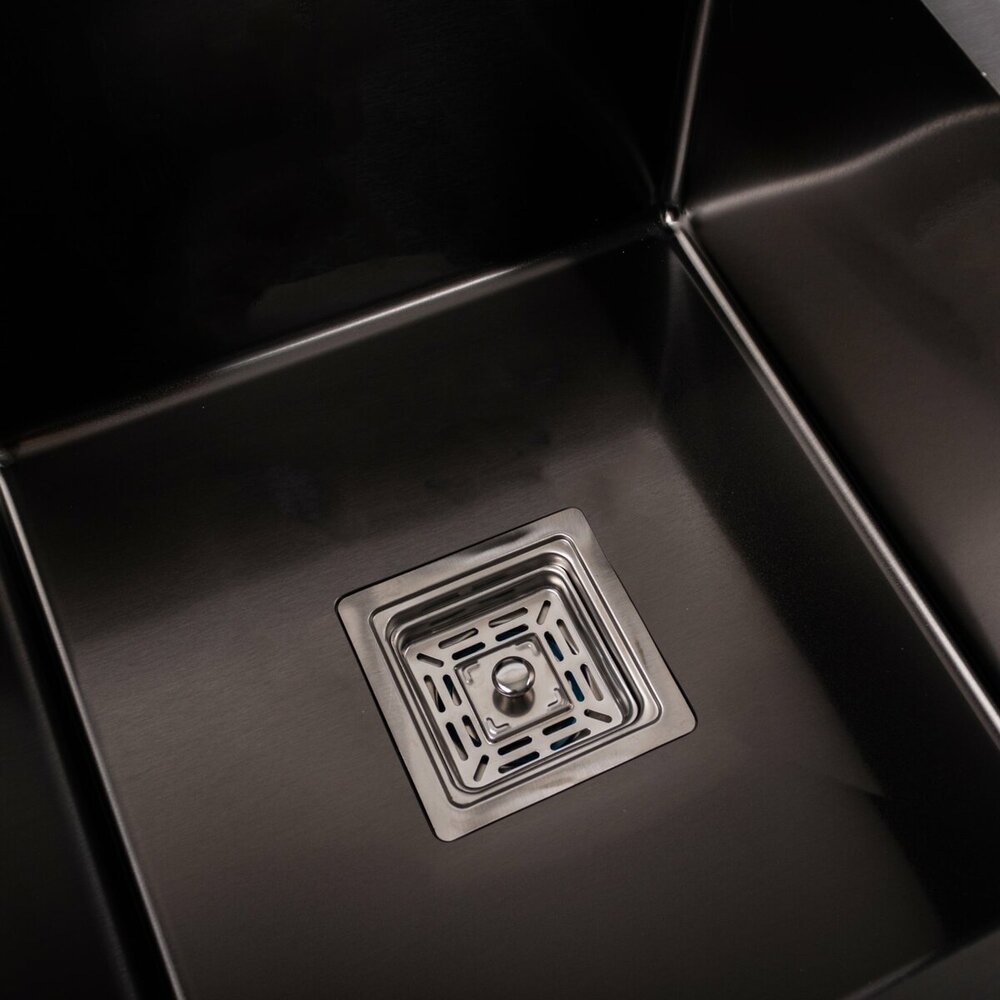 Фото - Кухонна мийка Platinum Handmade PVD HDB чорна 780х480х230 на дві чаші (квадратний сифон,3.0/1.0)