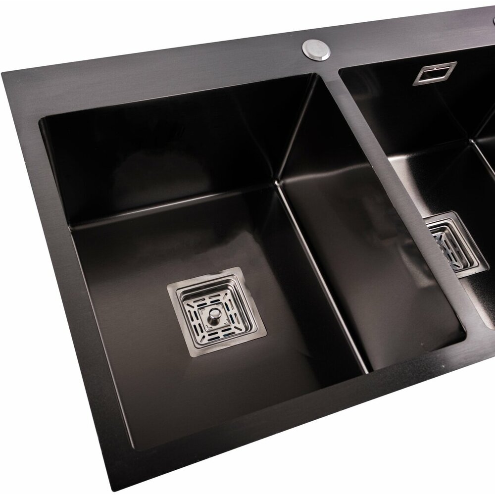 Фото - Кухонна мийка Platinum Handmade PVD HDB чорна 780х480х230 на дві чаші (квадратний сифон,3.0/1.0)