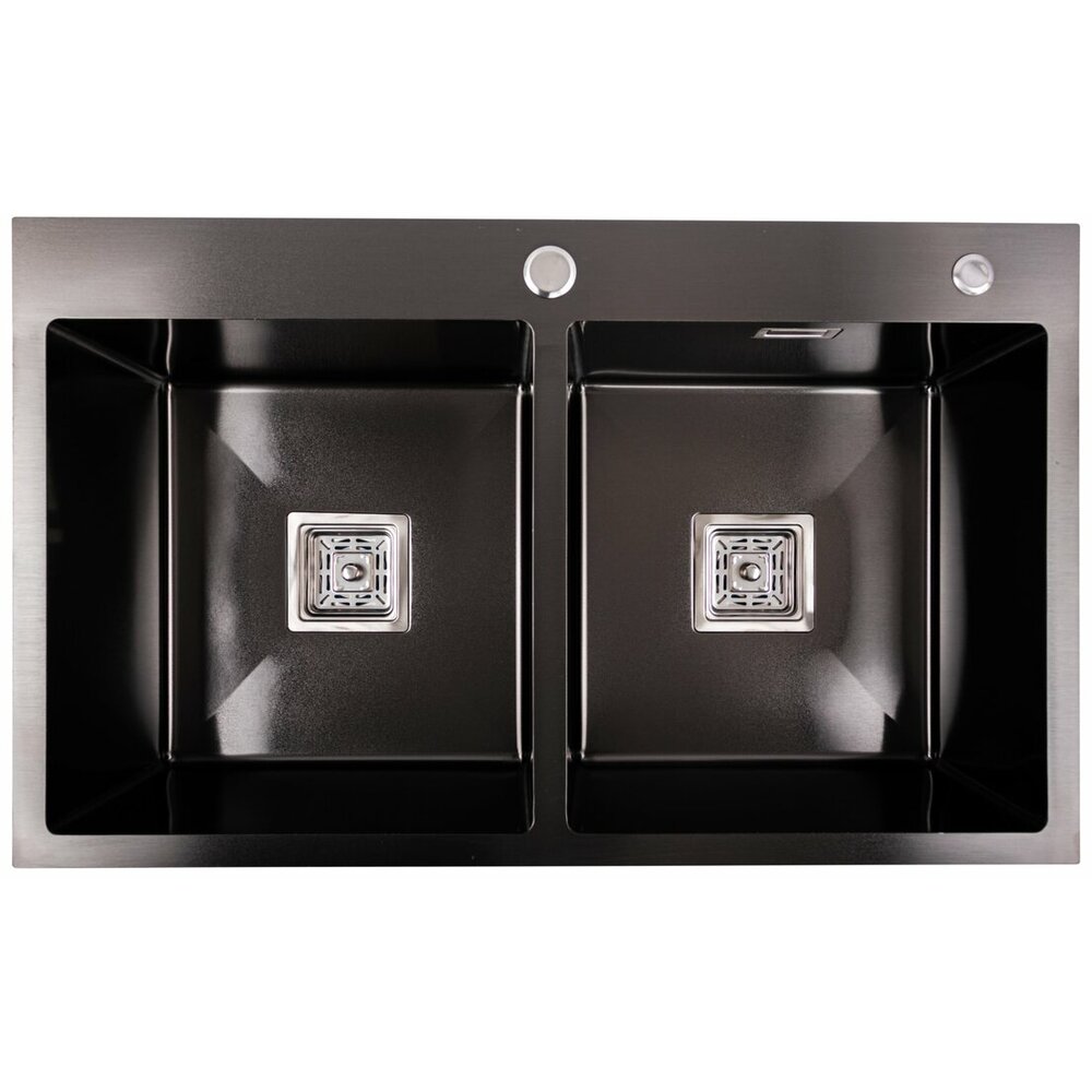 Фото - Кухонна мийка Platinum Handmade PVD HDB чорна 780х480х230 на дві чаші (квадратний сифон,3.0/1.0)